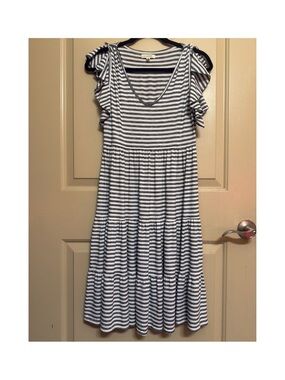 Max Studio Striped Jersey Flutter-Sleeve Tiered Mini Dress size Small